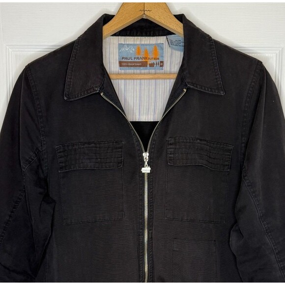 Paul Frank Bomber Utility Jacket Black Cotton Lightweight Full Zip Size Large - Picture 2 of 7